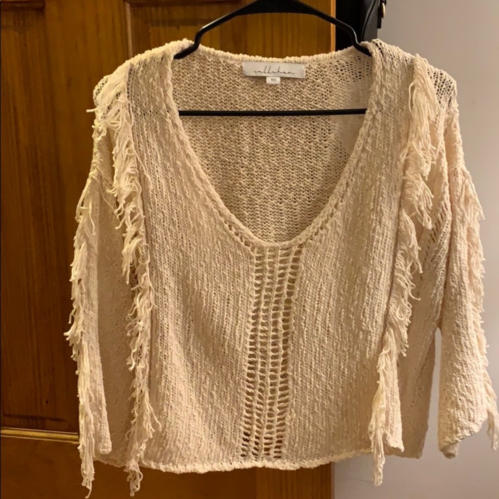 Callaghan cropped fringe 3/4 sleeve sweater